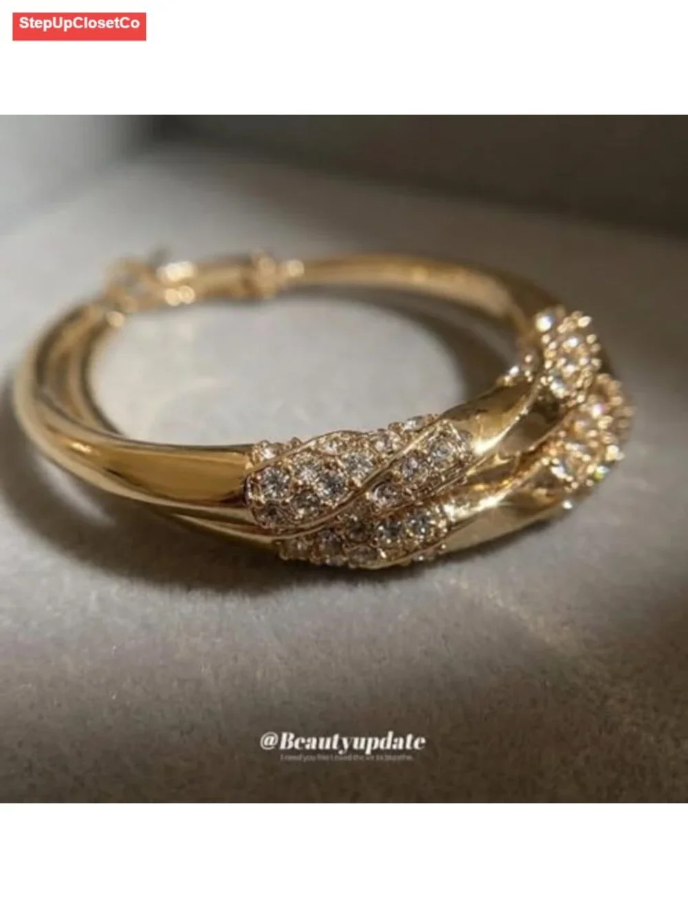 Twisted Hoop Earrings for Women, Crystal Pavé Statement Earrings, Gold Plated